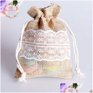 Gift Wrap 8.5X11Cm 50Pcs Lace Natural Jute Burlap Dstring Bag Jewelry Candy Home Decoration Wedding Party Supply 210724 Drop Delivery Dhtst