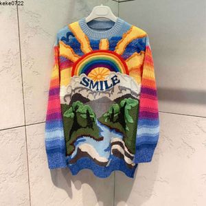 SWEAT MENSY SIĘ Styl gwiazd w jesieni Nowy kolor blokujący tęczowy wzór pullover sweter luźne długie rękaw