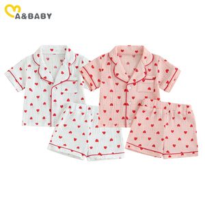 Mababy 6M-4Y Valentine's Day Spädbarn Småbarn Kid Baby Girl Boy Clothes Set Short Sleeve Tops Heart Print Shorts Pama Summer L2405