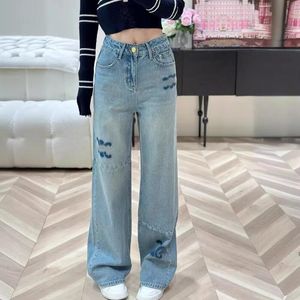 CE6068 Designer Jeans Kvinnor skarvade broderi vintage varumärke jeans kvinnors breda benbyxor