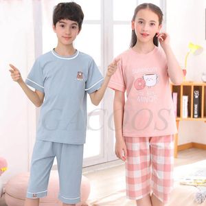 Verão de manga curta adolescente pijama adolescente pijama conjunta bebês meninos roupas de algodão garotas pijamas crianças 4 6 8 10 12 16 anos 240528