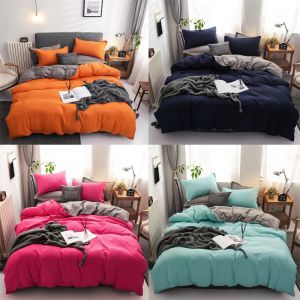 Nordic 3/4st Solid Solor Bedding Set Home Däcke Cover Sheet Quilt Cover Ab Side Bedroom Decor Queen King Size 150x200 220x240
