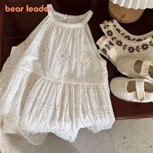 Bear Leader Tel-Out Design Girl's 2023 Summer Little Girl Fashion Fashion White Holiday Medium Long Long Girl Dress L2405