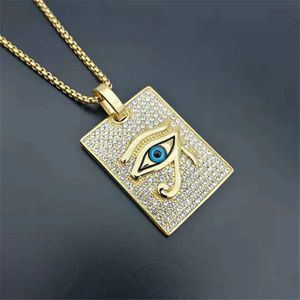 Ancient Egypt The Eye Of Horus Pendant Necklaces 14K Gold Square Necklaces Iced Out Bling Jewelry