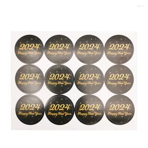 Party Decoration 60Pcs Round Black 2024 Happy Year Merrry Christmas Labels Sticker Gift Sealing Supplies