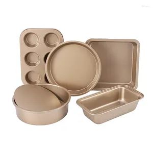 Bakningsverktyg 5st nonstick set Gold Carbon Steel Oven Bakeware Ramadan Bread Pan with Muffin Cake Pizza Tray Perfect