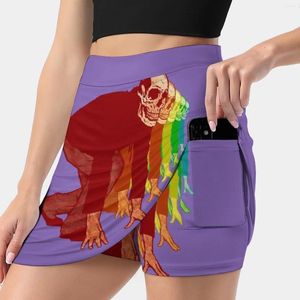 Saias Racing Rainbow Skeletons Salia feminina Mini Uma linha com Hide Pocket Matthew Dunn Matthewdunnart Funny Cool Skull