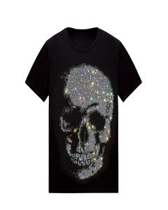 PP t shirts Cotton tshirt with crystals big skull print Men Designer T shirts Funny Tshirts Slim Fit Unisex TShirt Black M3XL8137698