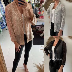 Spring 2024 new sequin long sleeved temperament mid length small suit with a lapel colored jacket for women