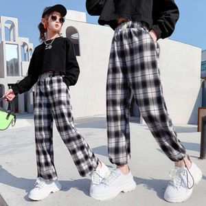 Plaid Pattern Baby Spring Autumn Elastic Waist Children's Pants Casual Style Teens Girl Clothes 4 To 14Yrs L2405