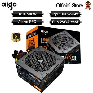 AIGO AK 500W PC PSU Power Supply Unit Black Gaming Tyst 120mm RGB FAN 24PIN 12V ATX ​​Desktop Computer för BTC 240527
