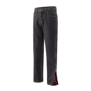 Spodnie boczne zamek błyskawiczny proste czarne dżinsy dla mężczyzn swobodne duże dżinsowe spodnie unisex jean 236a