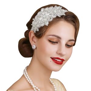 Svart strass baffel pannband elastiska kvinnor handgjorda brud bröllopstillbehör fantastiska gatsby fascinator hår tillbehör 240528