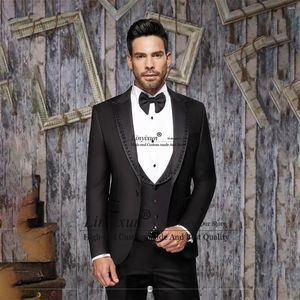 Abiti da uomo in perline di lusso uomini a punta smoking da sposa da sposa da 3 pezzi set di blazer da ballo da sposa sottili magni maschilinos completo