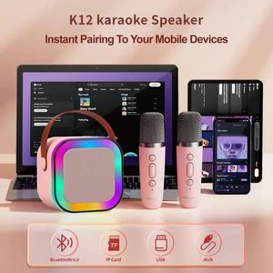 K12 Karaoke Machine Portable 5.3 PA Bluetooth Ser System with 1-2 Wireless Mics RGB Light Audio Home KTV Childrens Gifts 240514