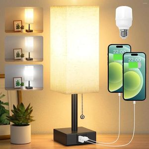 Table Lamps Nightstand Bedside Lamp With 3 Color Lighting Student Eye-Friendly USB C A Ports Bedroom Reading Light For Rushed