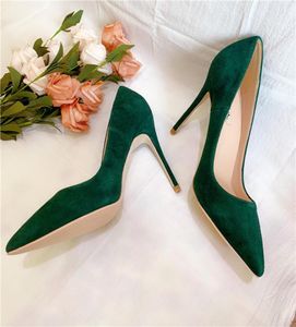 Casual Designer Sexy lady fashion Green suede leather point toe high heel pump thin heels Stiletto bride wedding shoes 12cm 10cm 86409570