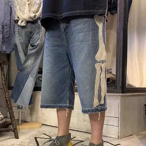 Męskie szorty japońskie hirata Kapital i Hiroshi luźne spodni haftowane kość myj w trudnej sytuacji, surowe szorty dżinsowe S2452899