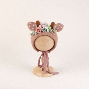 Wool Felt Deer Bonnet Girl Flower Newborn Photography Props Boy Baby Reindeer Hat Photo Shoot L2405