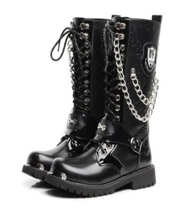 أحذية Motocycle Size 3746 Men Shoes Army Boot Boot Hightop القتالية القتالية السلسلة المعدنية الذكور Moto Punk1623083