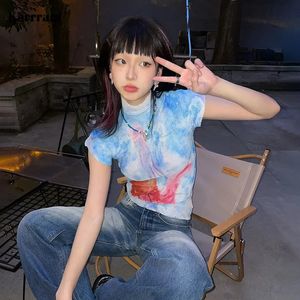 Karrram Japanine Y2K Crop Top 2000s Aesthetics Graphic T Shirts Vintage Harajuku短袖TシャツGrunge Tie-Dye Slim Tops 240527