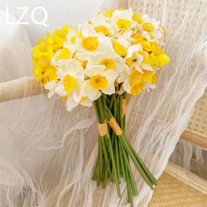 Dekorativa blommor 6st/bunt vackra konstgjorda narcissus blomma hem påskliljor bukett bröllop dekor falsk