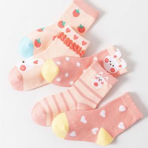 5st 5 par/parti barn för 1-12 år Spring Autumn Winter Kids Cartoon Cotton Bottherable Quarter Socks Baby Girls Mid Calf