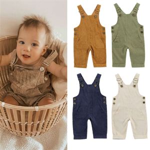 0-3Y Newborn Infant Baby Boy Girl Fall Winter Suspender Overalls Corduroy Bib Pants Trousers Rompers with Pockets L2405