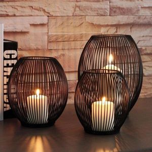 Candle Holders 3pcs Black Metal Hollow Like A Bird Cage Lantern Holder Without LED Lights Romantic Home El Decoration Ornaments