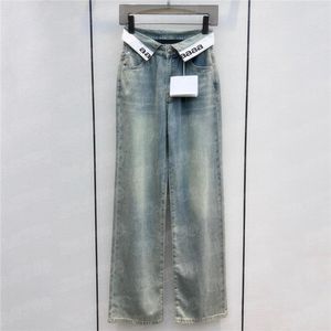 Флагнгевые брюки Джинсы для женщин -дизайнерская джинсовая джинсовая джинсовая ткань Street Street Straight Leg Gean Trousers 303s