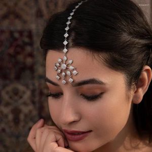 Hair Clips Bridal Forehead Chain Headband Wedding Accessories Boho Headpiece Flower Crystal Women Head Jewelry Gift