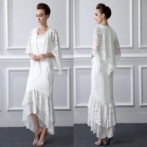 Ivory 2 Piece Mother Of The Bride Dresses Mermaid O neck Full Lace Guest Wedding Party Dress Long Sleeves Beaded Groom Mother Dresses F 308V