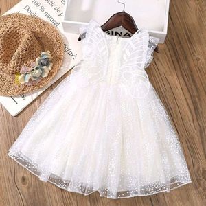 Girl Polka Dot Princess Baby Winged Angel White Gaze Dress Birthday Party Gifts 1-8t Summer L2405