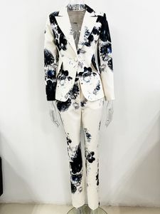2024 Summer Fashion Print Suit Women's Two Piece Pants Designer Lapel Neck Women's Jacket och långa byxor 2 stycken 52820