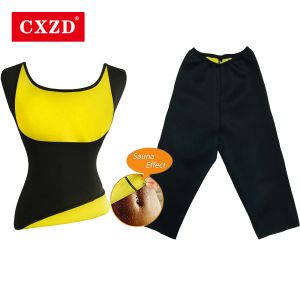 CXZD -shapers för kvinnor bastu väst + byxa neopren fett bränna kropp shaper bantning underkläder träning shapewear mage kontroll