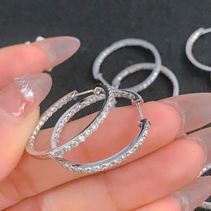 Ins Large Circle Clip Earrings Simple Fashion Jewelry 925 Sterling Silver Pave White Sapphire Cz Diamond Girls Party Gorgeous Women Brud Earring Gift