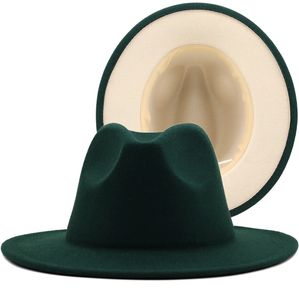 Simple Two toned fedoras hats for men green beige bottom felt hat jazz hat bowler hat perfomance hat men church hat 56-58CM 240528