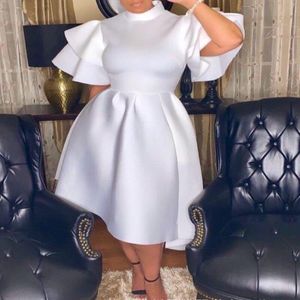 Plus Size Dresses Dress Women Summer 4XL 5XL Petal Sleeve Turtleneck Silm Bodycon Tunics Irregilar Ruffle White Prom Party 2384