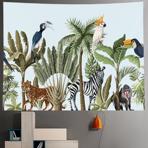 Arazzi Tropical Rainforest Palm Leaf Animal Art Arte Decorativa Background Wall Hippie Bohémien Coket Coket