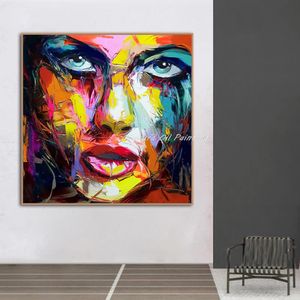 Francoise Nielly Thick Texture Handmade Girl Woman Face Oil Painting Modern Large Canvas,Wall Art,Picture Living Room,Home Decor