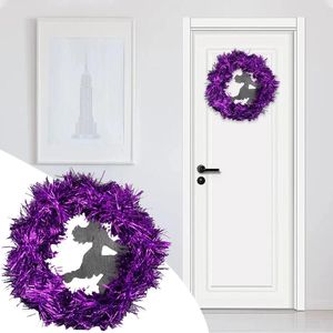 装飾的な花魔女の花輪玄関の紫色の人工ワイヤーハロウィーン屋内眼鏡セラミック