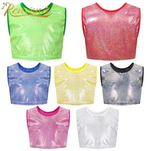 Tank Top Childrens Girls and Boys Fashion Metal Crop Top Sleeveless Flash Dance Top Jazz Hip Hop Tank Top Dance Top Y240527