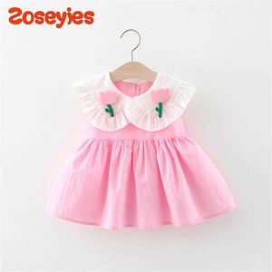 Kız Elbiseleri Yaz Yeni Bebek Kız Elbise Çiçek Dekorasyonu Düz Renk A-Line Tatlı Prenses Doğum Günü Partisi Takımı H240527