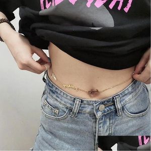 Strands, Strings Navel Bell Button Rings Custom Stainless Steel Name Waist Chain Charm Belly Chains Body For Women Girl Personalized F Dhcyh