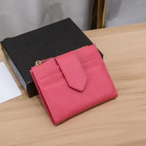 7a Qualidade de qualidade Luxo Saffiano Designer Carteira do cartão de carteira genuíno bolsa de couro feminino Organizador de bolso de bolso masculino Bolsa de pulseiras com bolsas de moeda rosa