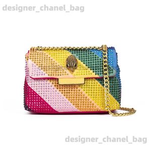 Cross Body Luxury Design Fabic Womens Bag Crystal Brodery Quilted Pattern Rainbow Splicing Work Icon Metal Splicing Plånbok T240528