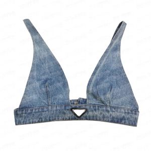 Womens Designers Denim T Shirts Vest With Metal Badge Sexy Deep V Sling Tube Tops Women Clothing 1970
