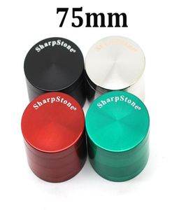 Sharpstone Herb Grinder Zinc Eloy Rökning Tillbehör Rund platta slipmaskiner Tobak Sharp Stone 4 Lager 75 mm Big Size For Water BO2484939