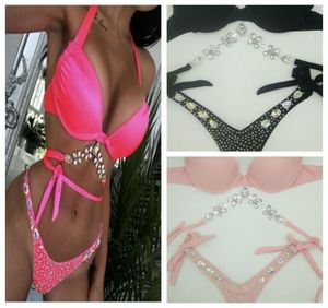 férias rosa sexy de biquíni conjunto diamante banheira de roupas de banho de diamante Bling S Beachwear