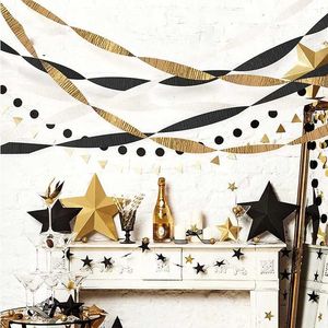 Banners Streamers Confetti Black Gold Birthday Party Streamer Rolls Decoração Crepe Paper Garland Garland para Natal Ano Novo Baby Bridal BenDrop Decor D240528